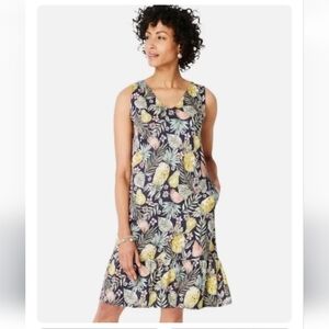 J. Jill Flounced Hem Double V-Neck Knit Dress Size XS Fruit Print